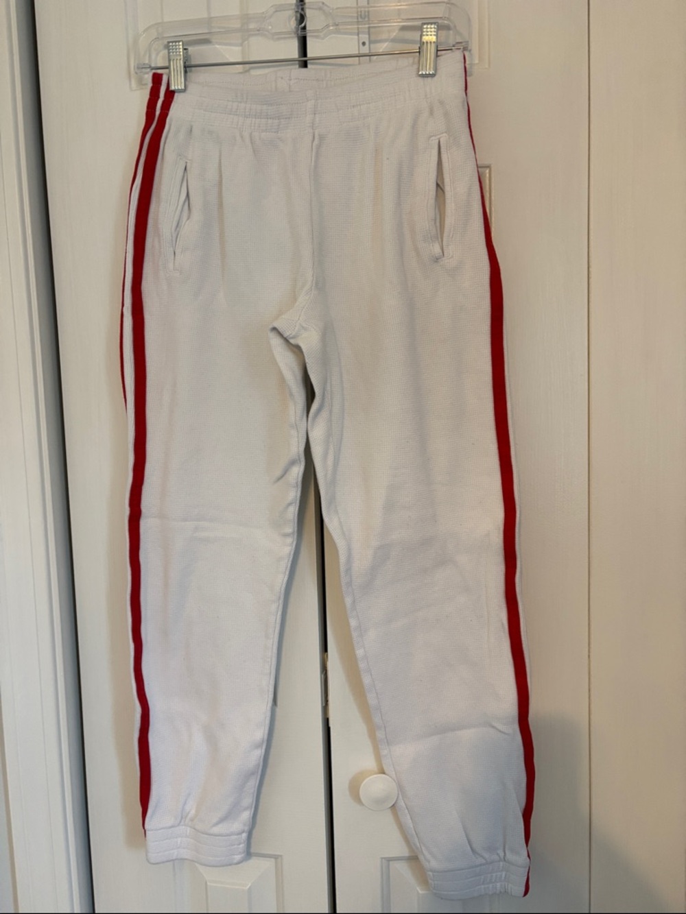 Brandy Melville Waffle Knit Joggers with Red Side Stripes